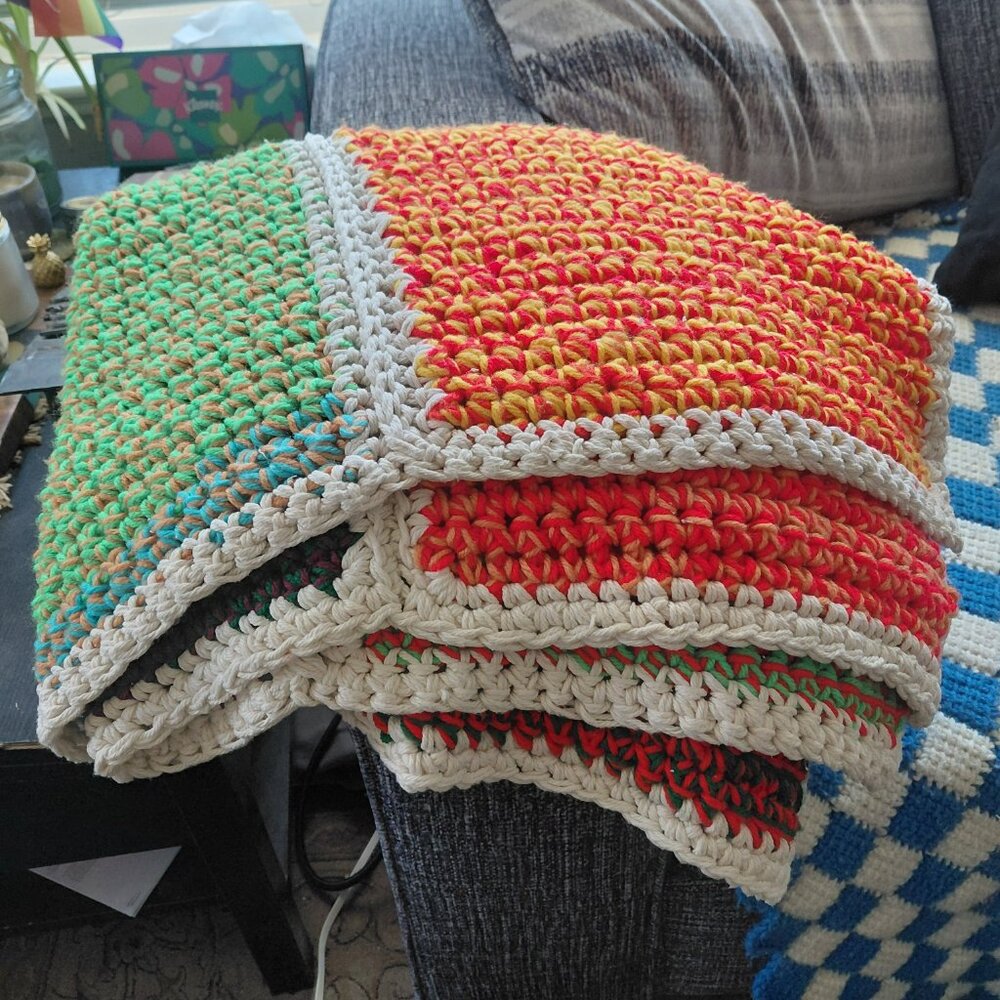 Vintage 70s Crochet Granny Square Panels Handmade Afghan Blanket Retro Boho - Picture 4 of 12